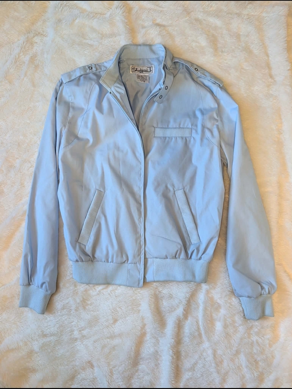 Vintage Stephanie J Pale Blue Bomber Jacket